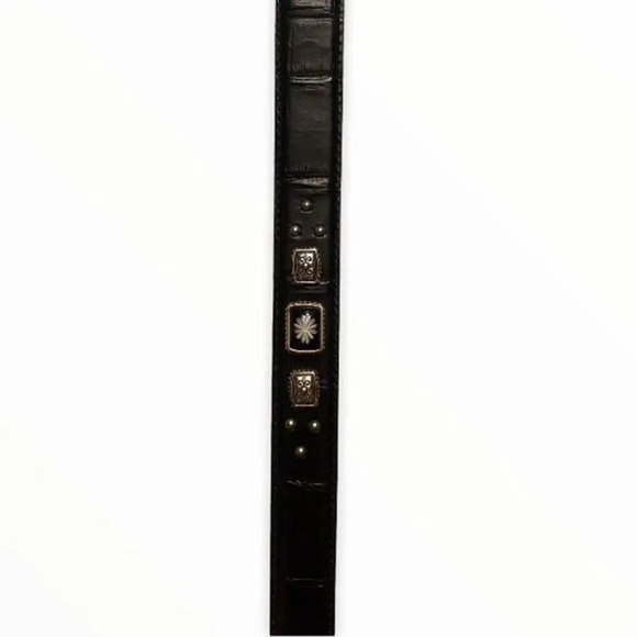Brighton black leather belt with silver embellishments Vtg main image 7